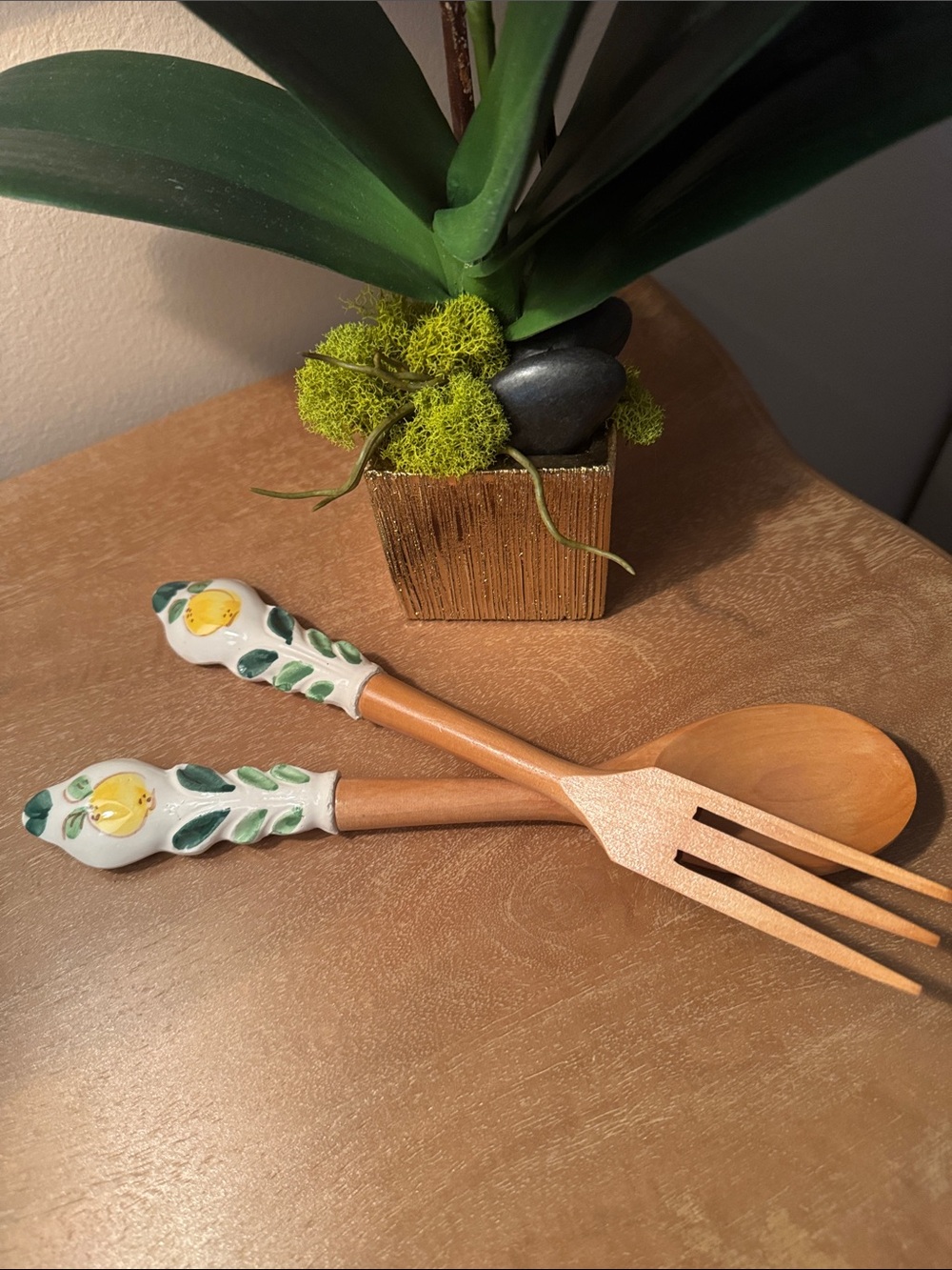 Vintage Handmade Wooden Serving Pieces With Lemon Motif